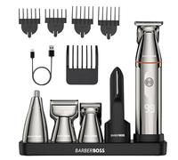 BarberBoss Recortadora de barba 5 en 1 para hombres, kit de aseo para hombres, cortadora de pelo inalámbrica, afeitadora de nariz y cuerpo con pantalla LED y carga USB-C, peluquero corporal