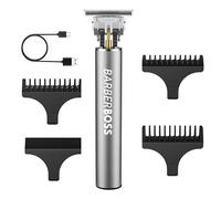BarberBoss Recortadora de barba, cabello con cuchilla en T para hombre, inalámbrica, recargable, con 3 peines guía, corte preciso para barba, patillas y escote, Gris