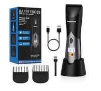 BarberBoss Recortadora de barba inalámbrica para hombres, peluquería corporal, cortadora de pelo de ingle con longitudes ajustables, uso húmedo/seco y pantalla inteligente, kit de aseo recargable para