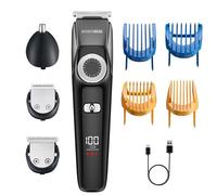 Barberboss Recortadora de barba y cabello 3 en 1 para hombre, kit de cuidado personal inalámbrico con recortador de nariz y orejas, dial ajustable, cuchillas de cerámica, resistente al agua
