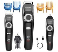 Barberboss Recortadora de pelo para hombre, resistente al agua, 3 en 1, para cabello, barba y nariz con dial ajustable, pantalla LED y kit de carga USB para hombres