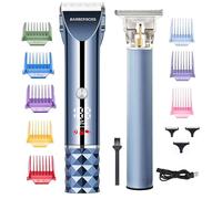 BarberBoss Recortadora de pelo y barba para hombre, peluquero de velocidad turbo con pantalla LED, hoja ajustable, 8 peines guía y kit de cortadora inalámbrica recargable por USB para hombres