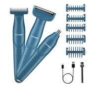BarberBoss Recortadora precisión 3 en 1 para hombre, kit cuidado personal para barba y cabello, recortadora corporal, recortadora de nariz y orejas, afeitadora inalámbrica para hombre (Azul)