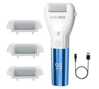 BarberBoss Removedor de callos eléctrico impermeable, lima de pies recargable para talones y suelas, 3 cabezales de rodillo, pantalla LED, ajustes de doble velocidad y luz integrada