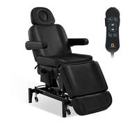 BarberPub Camilla de estética eléctrica con 3 Motores, Camilla de Masaje Plegable y Ajustable 18 cm, reposabrazos giratorios a 180°, para salón de SPA 0754 (Negro/Cuero sintético)