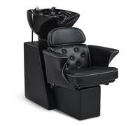 BarberPub Silla de barbero con Lavabo & Respaldo Ajustable, Lavabo de cerámica Ajustable, Silla de peluquería Moderna para SPA y salón, Puesto de Lavado 8692 (Negro/Cuero sintético)