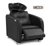 Barberpub Silla eléctrica de peluquería con lavabo, reposapiés eléctrico, lavabo de cerámica ajustable, sillón de peluquería para SPA Salon, Lavadero de peluquería 8682 (negro/piel sintética)
