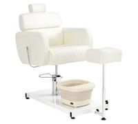 BarberPub Sillón de pedicura con bañera para pies y Taburete, Ajustable en Altura e inclinable, Respaldo y reposacabezas Extensibles, Silla para pedicura F0380 (Blanco)