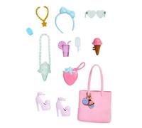 Barbie Accesorios, paquete de narración de historias para muñecas Barbie con temática de postre, 11 accesorios de moda dulces
