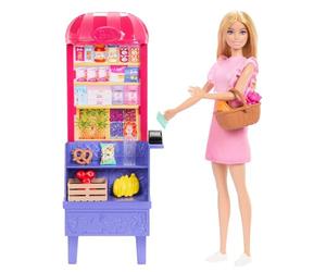 Barbie and Teresa Recipe for Friendship Barbie Malibu en el mercado Muñeca de moda y conjunto de juego con 11 accesorios, incluido un puesto de mercado y comida, JCT05