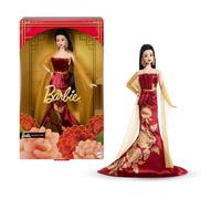 Barbie Signature Año Nuevo Lunar, muñeca con Vestido Rojo y Estampado de peonías Doradas, Juguete Festivo Coleccionable, JJX83