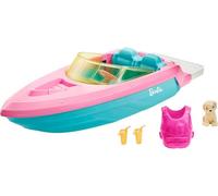 Barbie Barco para muñeca con Chalecos Salvavidas, Perrito de Juguete y Accesorios, para niñas y niños +3 años (Mattel GRG29)