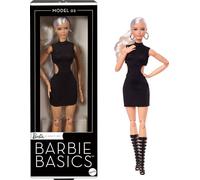 Barbie Basics Modelo 02 Muñeca de coleccionista con pelo rubio, minivestido negro y botas de gladiador, ropa de talla universal, cuerpo articulable y cabeza intercambiable, JBH71