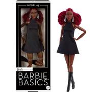 Barbie Basics Modelo 03 Muñeca de coleccionista con pelo rojo rizado, minivestido negro y botas, ropa intercambiable con otras muñecas, cuerpo alto articulado y cabeza intercambiable, JBH75