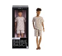 Barbie Basics Muñeco Ken Modelo para coleccionistas | Muñeco de moda moreno con conjunto de camisa y pantalón corto, ropa de ajuste universal y cuerpo articulado, 3+, JJX29