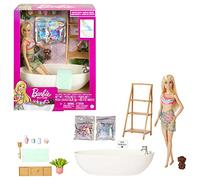 Barbie Bienestar Muñeca Rubia con bañera, Confeti Que Cambia de Color el Agua y Accesorios de baño, Juguete +3 años (Mattel HKT92)