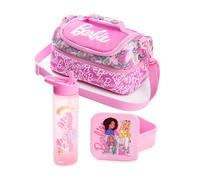 Barbie Bolsa de almuerzo rosa para niñas con biberón y recipiente para refrigerios | Set de transporte con cremallera Más fuertes juntos | Correa ajustable para el hombro