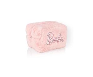 Barbie Bolsa de maquillaje esponjosa para mujer | Damas de todo tipo de piel con logotipo bordado en rosa | Bolsa de almacenamiento de cosméticos con cremallera con logotipo clásico Contenedor de ropa