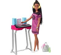 Barbie Brooklyn Estudio de grabación Muñeca afroamericana con Set de Juego y Accesorios Musicales de Juguete, Regalo para niñas y niños +3 años (Mattel GYG40)