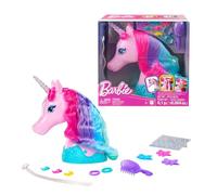 Barbie Busto de unicornio para peinar, cepilla y trenza el pelo de colores con pasadores, accesorios para el pelo y pegatinas, juguete +3 años (JCW52)
