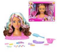 Barbie Busto para peinar, pelo marrón oscuro con más de 20 accesorios para hacer peinados, incluye pinzas para el pelo con forma de estrella y mariposa que cambian de color, JFG82