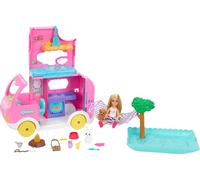 Barbie Camper, Chelsea 2-in-1 Playset with Small Doll, 2 Pets & 15 Accessories,