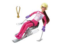 Barbie Careers - Muñeca y Accesorios, Deportes de Invierno para muñeca esquiadora Morena Alpina Que Lleva Traje extraíble con esquí Sentado, Bastones y más