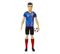 Barbie Profesiones Ken Futbolista Camiseta Azul Muñeco con Uniforme de fútbol y balón, Juguete +3 años (Mattel HCN15)