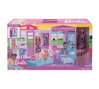 Barbie - Casa amueblada pleglable con Cocina, Piscina, Dormitorio y Lavabo con muñeca Rubia (Mattel FXG55), Embalaje estándar