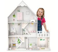 Barbie Casa de muñecas de madera grande 118 cm - Kinderplay 3 pisos casa de muñecas para niños con muebles, luz LED, pegatinas y accesorios - Casa de juegos de madera moderna regalo a partir de 3 años