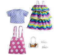 Barbie CDU Pack 2 Looks de Moda: Ropa y Accesorios de muñeca con Motivo de Arcoiris y Lunares (Mattel GRC87)