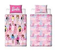 Barbie - Juego de Funda de edredón Oficial para niños Individuales, diseño sin Caja, Reversible, 2 Caras, Incluye Funda de Almohada a Juego, Funda de edredón de poliéster, Color Rosa