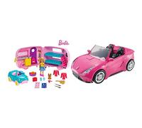 Barbie - Chelsea Muñeca y Su Caravana, con Perrito y Accesorios (Mattel FXG90) & Coche descapotable de - Coche - (Mattel DVX59), Exclusivo en Amazon