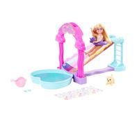 Barbie Chelsea Parque acuático tobogán arcoíris Muñeca con Set de Juego de Agua y Accesorios, Juguete +3 años (Mattel HTK39)