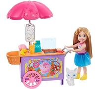 Barbie Chelsea Playset con su Gatito y Carrito de Helados, Muñeca con Accesorio y Mascota (Mattel GHV76)