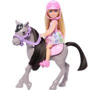 Barbie Chelsea y su Poni Muñeca Rubia con Vestido de Corazones, Caballo de Juguete y Accesorios, +3 años (Mattel HTK29)
