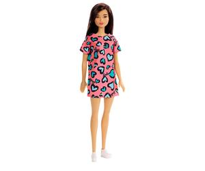 Barbie Chic - Muñeca de pelo castaño con vestido rosa de corazones