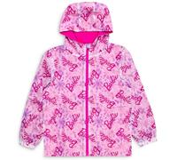 Barbie Chubasquero para niñas - Chaqueta impermeable con capucha con forro polar con cremallera y bolsillos - Estampado de logotipo rosa - Tallas para niños de 3 a 4 a 9 a 10 años - Chaqueta