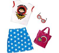 Barbie Clothes: Wonder Woman Outfit Doll with Graphic Top, Star-Print Skirt, Purse and Sunglasses, Gift for 3 to 8 Year Olds