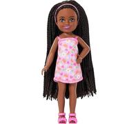 Barbie Club Chelsea ARI, muñeca pequeña de 15,24cm con Pelo Trenzado, Vestido extraíble con Estampado de Flores y Sandalias Rosas, JJB34