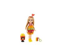 Barbie Club Chelsea Dress-Up Doll (6-inch Blonde) in Burger Costume with Pet and Accessories, Gift for 3 to 7