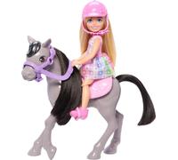 Barbie Chelsea y su Poni Muñeca Rubia con Vestido de Corazones, Caballo de Juguete y Accesorios, +3 años (Mattel HTK29)