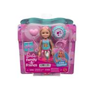 Barbie Club Chelsea, muñeca pequeña de 15,24cm con temática de cumpleaños, con Pelo Rubio y mechas Rosas, Vestido Colorido y 4 Accesorios de Fiesta, JJB37