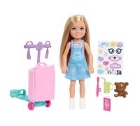 Barbie Club Chelsea Aventuras sin límites, muñeca Rubia, Patinete con Maleta y Accesorios con temática de Viaje, JMJ46