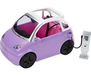 Barbie Coche eléctrico Morado para muñecas con estación de Carga, se Convierte en descapotable, Juguete +3 años (Mattel HJV36)