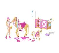 Barbie con Caballo y Poni Muñeca Rubia y Poni de Juguete, Accesorios de establo y para peinar, Regalo para niñas y niños +3 años (Mattel HGB58)
