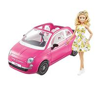 Barbie con su Coche Fiat Muñeca Rubia con Vestido de Moda y vehículo Rosa de Juguete, Regalo para niñas y niños +3 años (Mattel GXR57)