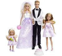 Barbie Conjunto de Boda con muñecos Novios, Stacie, Chelsea y Accesorios (Mattel DRJ88)