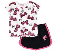 Barbie Conjunto de camiseta y pantalones cortos activos de delfín, conjunto moderno para niñas, Rosado / Negro, 4 años