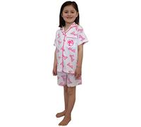 Barbie Conjunto de pijama corto con botones para niñas, de 3 a 10 años, producto oficial, rosa, 7-8 años